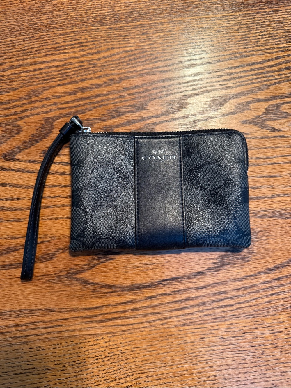 Coach Black Signature Pattern Leather Wristlet